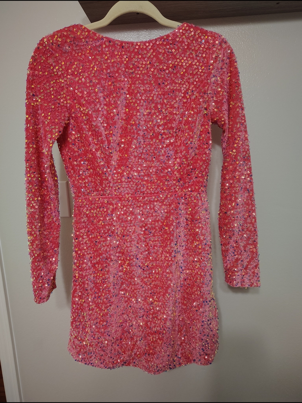 Angel Biba Pink Sequin Long Sleeve Mini Dress